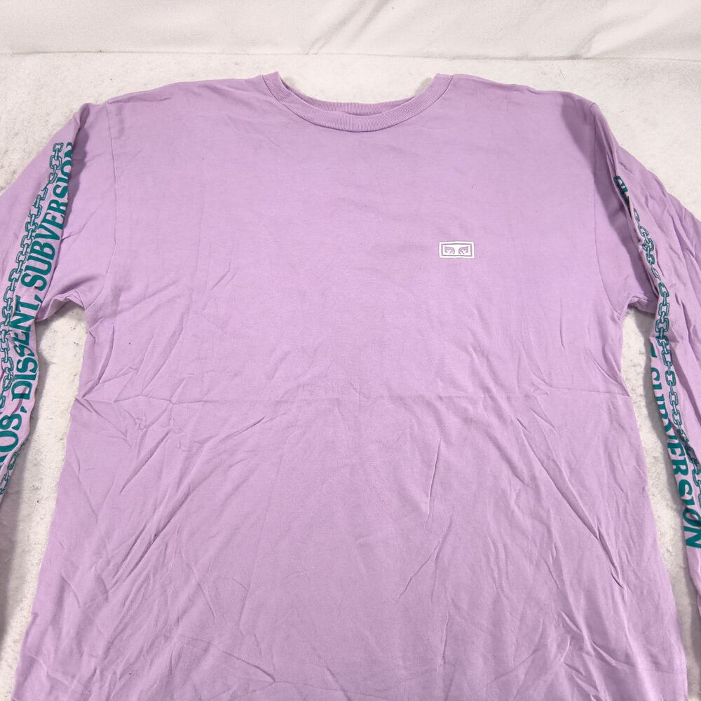 Obey Casual Crew Neck Long Sleeve Graphic Shirt Mens Size Large L Purple